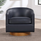 Maisy Midnight Blue Faux Leather Wood Base Barrel Swivel Chair B050P322574