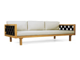 Three-Seater Outdoor Daybed - Acacia Wood Teak Finish Frame with Light Grey Cushions & Black Flat N770P373436L