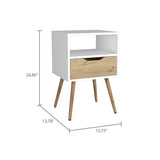 Otom Nightstand , Superior Top, One Open Shelf, One Drawer, Four Legs -White / Light Oak B07092046
