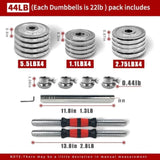 ZNTS Adjustable Dumbbell Set Home Gym Cast Iron Barbell Sets with Carry Box 44lbs Office Bedroom Workout 02162939