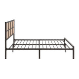 1pc Full Platform Bed, Metal Frame Dark Bronze Finish Faux Cane Panel Headboard Casual Coastal B011P214031