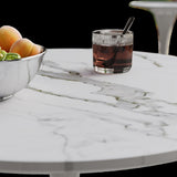 31.4 "round table, medieval white marble patterned tulip table, 2-3 person metal base W1727P229041