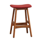 Solid Wood Walnut Finish Counter Height Stools Set of 2 Red Faux Leather Seat Mid-Century Modern B011P172708