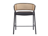 Ethan Indoor Metal Upholstered Barstool, Faux Leather Seat With Wowen Rattan Decorated Backrest, Set N775P290455B