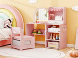 2-in-1 Kids Vanity & Writing Desk Set - LED Lighted Shatterproof Mirror , Pink 29083639