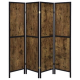 Antique Nutmeg and Black 4-Panel Folding Screen B062P153650