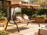 2-Seater Kids Patio Swing, Adjustable Canopy Safety Belt, Monkey Pattern Hanging Swing Bench for 15566665
