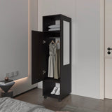 ZNTS Black 1-Door Wardrobe with Mirror and Open Storage B062P227645