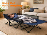 Navy No-Assembly Portable Toddler Camping Bed, Elevated Foldable Kids Sleepover Cot with Anti-Roll 43356636