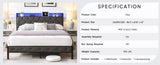 Queen Bed Frame Storage Headboard, Charging Station and LED Lights, Upholstered Platform Bed W1916124804