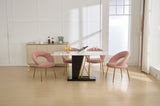 061-Set of 1 Teddy Fabric Chairs With Curved Backrest and Golden Metal Legs for Kitchen or W527P255486