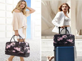 Canvas Weekender Bag, Overnight Travel Carry On Duffel with Shoe Pouch and Toiletry Bag-Black Flower 96940472