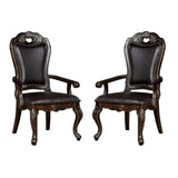 ZNTS Luxurious Classic Design 2pcs Arm Chairs Walnut Solid wood Dining Room Dark Brown Leatherette Seats B011P234735