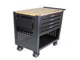 4 DRAWERS MULTIFUNCTIONAL TOOL CART WITH WHEELS AND WOODEN TOP-BLACK 25802222