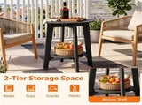 2-Tier Eucalyptus Wood Patio Side Table, Rustic Slatted Outdoor End Table with Bottom Storage Shelf, 79458197