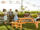 6-Person Outdoor Circular Wooden Picnic Table with 3 Built-In Benches, Outside Table and Bench Set 87268560