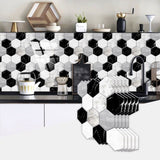 48 Pcs Black And White Marble Wall Stickers Mosaic Hexagon Peel And Stick Backsplash PVC Glossy Self 76827361