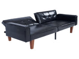 Modern PU Leather Futon Sofa with Tufted Backrest, Adjustable Reclining Couch with Wood & Metal 60542537