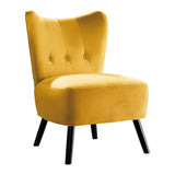 ZNTS Unique Style Accent Chair Yellow Velvet Covering Button-Tufted Back Brown Finish Wood Legs Modern B01143829