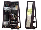Brown Spray-Painted MDF Rotatable Freestanding Jewelry Mirror Cabinet, Square 70563509
