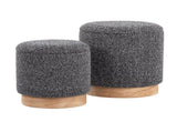 Contemporary Nesting Ottoman Set in Natural Wood and Black Fabric B202P223738