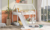 Twin over Twin House Bunk Bed with Ladder and Slide,White WF283081AAK