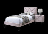 Twin Size Bed w Adjustable Headboard 1pc Bedframe, Light Pink Velvet Upholstered Youth Bedroom B011P190166