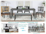 6 Piece Kitchen Set, Rectangular Wooden Table with 4 Upholstered Chairs and a Bench, 50401072