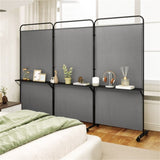 3-Panel Folding Divider with Lockable Wheels and 3 Metal Shelves Grey 14487502