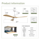 52" Ceiling Fan with Lights Remote Control,Quiet DC Motor 3 Blade Ceiling Fans 6 Speed W1592122606
