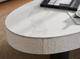 Oval Coffee Table with Faux Marble Tabletop, Mid Century Modern Coffee Table with Hidden Drawer and W3040P382324