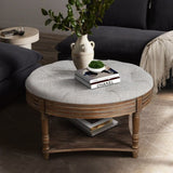 Large Round WaterProof Ottoman Coffee Table 2 Tier Oversized Button Tufted Ottoman with Wooden Shelf W1445P235095
