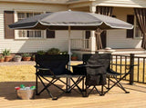 Portable Folding Picnic Chair Set with Umbrella, 2-Person Outdoor Camping Chairs Cup Holders, 65581763