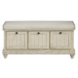 ZNTS 1pc Durable Storage Bench White Finish Foam Cushioned Seat Beige Upholstery Flip-Top Seat Solid Wood B011P170009