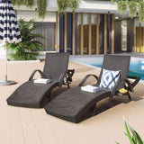 ZNTS K&K 80'' Outdoor Wicker Chaise Lounge Chairs Set of 2, Patio Rattan Reclining Chair Pull-out Side WF321204AAD