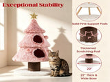 Pink Xmas Tree Themed Cat Tower, Multi-Layer Corner Cat Tree with 2 Deluxe Semi-Enclosed Condos, 58737760