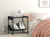2-Tier End Table Record Player Stand with Charging Station and Vinyl Storage Shelf, Black 62250193
