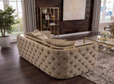 Naomi Button Tufted Loveseat with Velvet Fabric and Gold Accent in Taupe B00961116