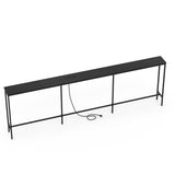 Console Table with Power Outlet, 94.5"7.9"31.1", MDF with Melamine Veneer & Metal Frame, Black 55035818