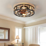 Caged Ceiling Fan with Lights Remote Control, Low Profile Flush Mount Farmhouse Modern Ceiling fans, W1340103796