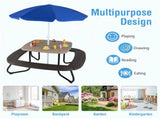 Kids Picnic Table Outdoor Activity Table With Umbrella -Brown 02015842
