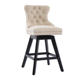 Swivel Velvet Barstools with Button Tufted Decoration and Wooden Legs, and Chrome Nailhead Trim, W1143P241329