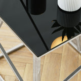Modern Glass Console Table, 55" Gold Sofa Table with Sturdy Metal Frame and Black Tempered Glass W1567110797