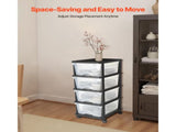 Plastic Storage Drawer Cart with 4 Compartments, Mobile Organizer with Wheels, 55782764