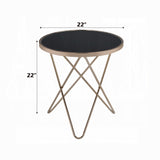 1pc End Table Champagne Finish Frame Round Black Glass Top Mid-Century Modern Design Living Room B2741P332644