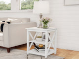 Wooden End Table with Two Shelves and X-Shaped Design 05670382