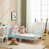 Single-layer vertical board with side guardrails, blue, 135*75*62.5cm, pine, children's wooden bed 60704776