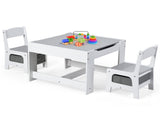 2-in-1 Kids Activity Table and Chairs Set, Double-Sided Whiteboard & Blackboard, with Hidden 75664827
