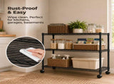 3 Tier Heavy Duty Adjustable Metal Shelf with Wheels, No-Tool Assembly, Suitable for Garages, 53893670