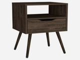 Nightstand 25"H, Superior Top, Four Legs, One Open Shelf, One Drawer, Dark Walnut B097132995